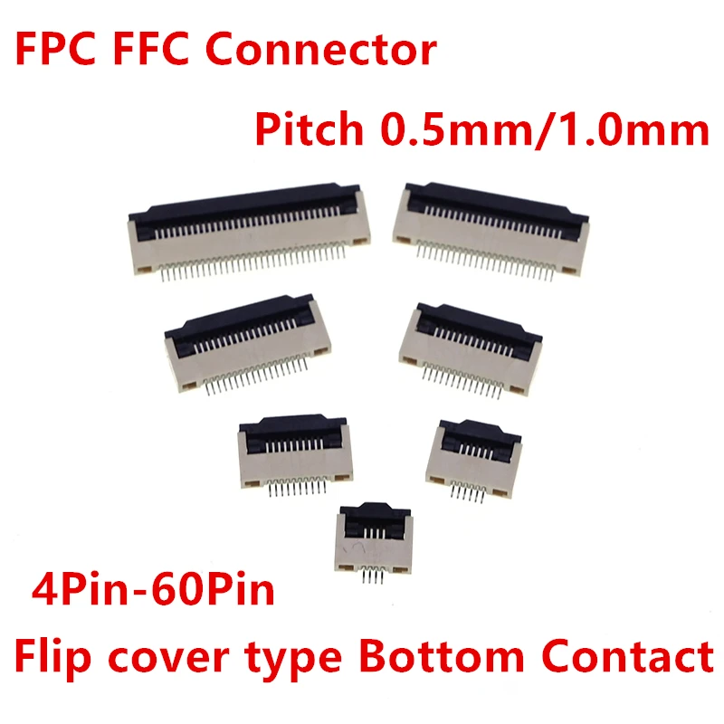 

FPC FFC socket 0.5 1.0mm Pitch 4 5 6 8 10 12 16 18 20 26 28 30 40 50 54 60 Pin Bottom Contact Socket Ribbon Flat Cable Connector