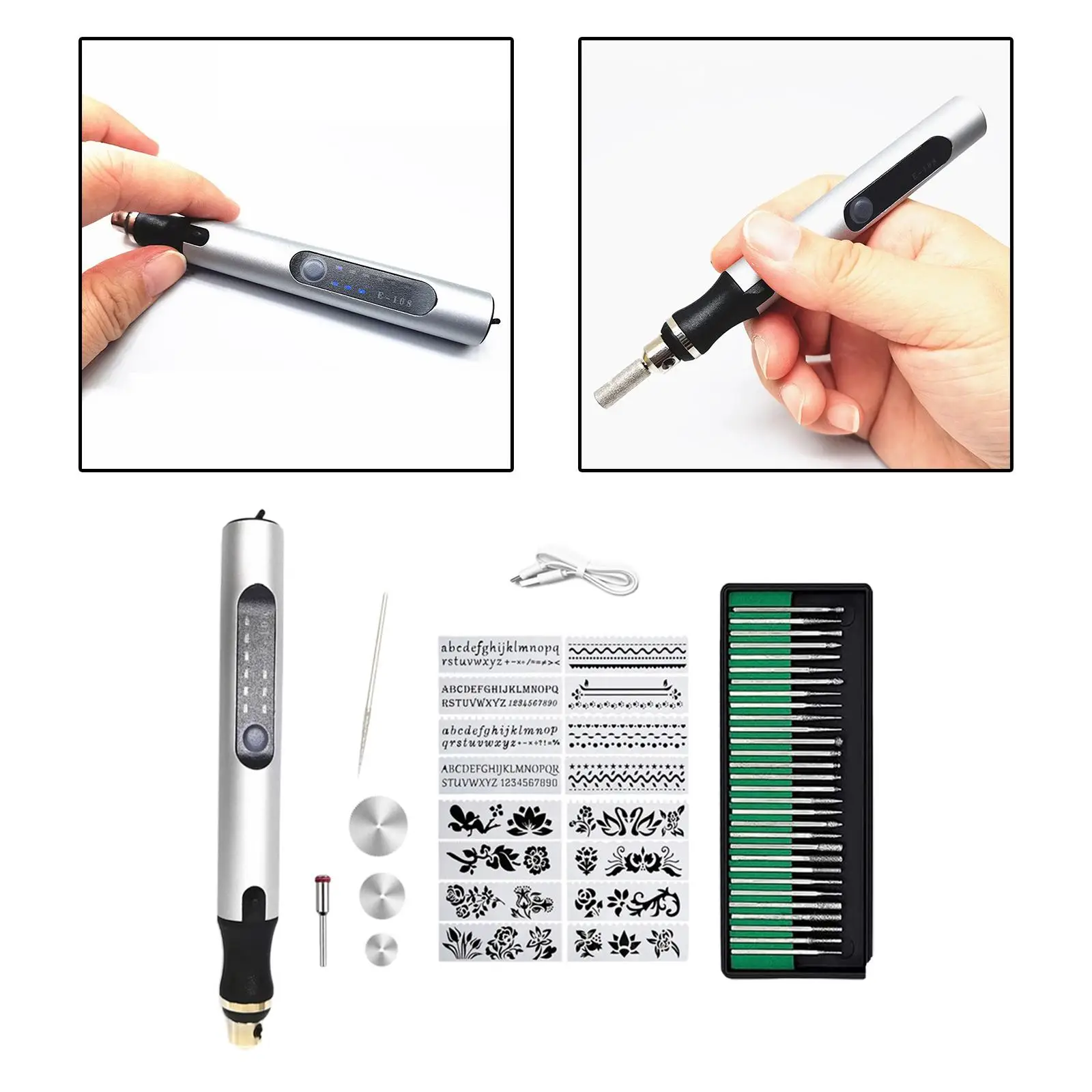 

Electric Engraving Tool Kit DIY Engraver Pen Handheld 4Pcs Stencils Engraving