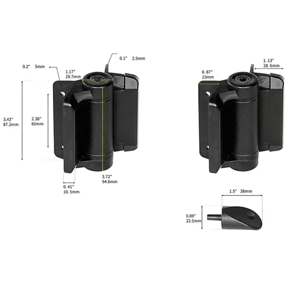 2Pcs Adjustable Self-Closing Gate Hinges for Pool Fences with Alignment Legs Made of PA66 Black Outdoor Hinges