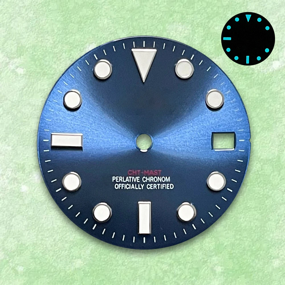 28.5mm S Logo Dial Suitable For NH35/NH36 Japanese Automatic Movement Blue Luminous Watch Modification Accessories