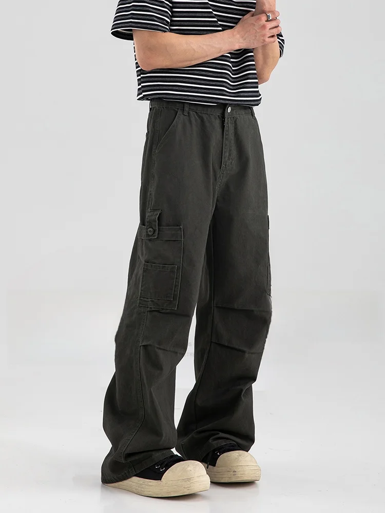 

Waed Heavyweight Men's Workwear Pants American High Street Loose Straight Leg Paratrooper Trousers Trendy Wide Leg Casual L...
