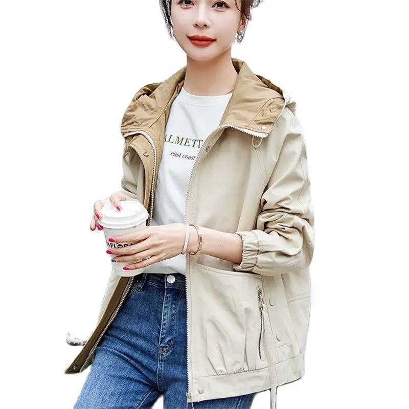 

Loose Fitting Hooded Short Jacket Women 2023 Spring Autumn New Korean Casual And Versatile Small Stature Female Slim Work Coat