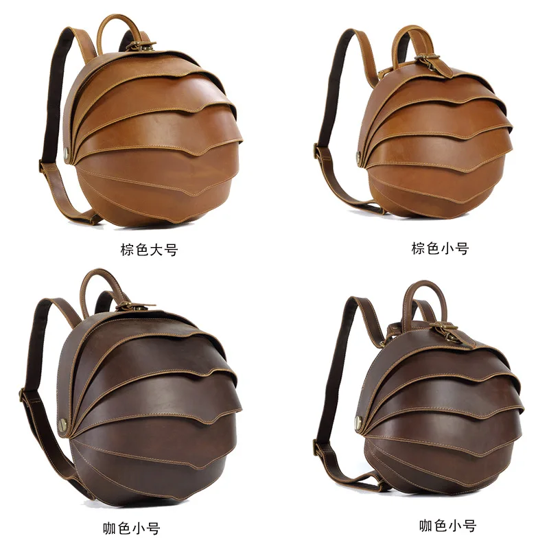 YL-18S-006 Personalized Leather Top Layer Crazy Horse Leather Backpack for Men, Beetle Shaped Travel Backpack