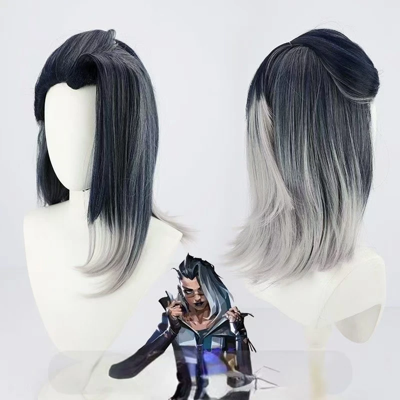 

Anime game VALORANT VIPER cosplay wig Fade short gradient Heat Resistant Synthetic Hair with Rose net Halloween Role play Wig