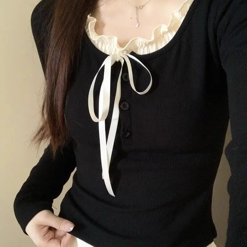 

Стильная кружевная рубашка из двух предметов в стиле Pure Desire, женская рубашка осенне-зимнего дизайна, балетный стиль, утягивающий интерьер