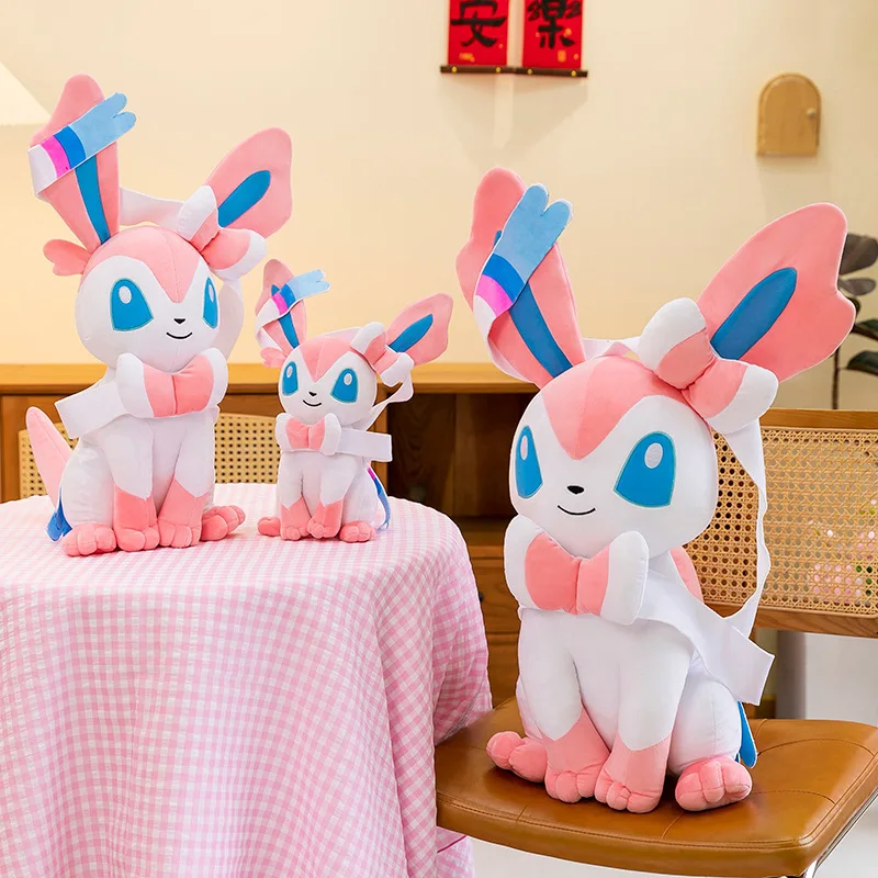 Kawaii Fluffy Eevee Plush Toy Pokemon Stuffed Doll Large Cute Fairy Animal Soft Toy for Kids Birthday Xmas Gift Perfect Present