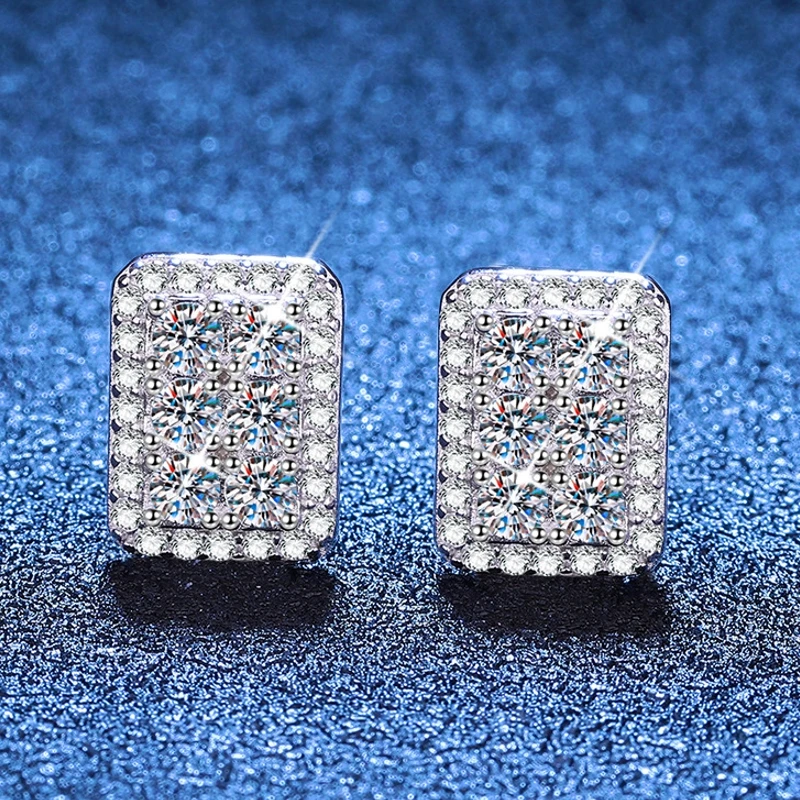 

S925 pure silver moissanite earrings, square sugar Japanese and Korean minimalist light luxury niche ins style earrings