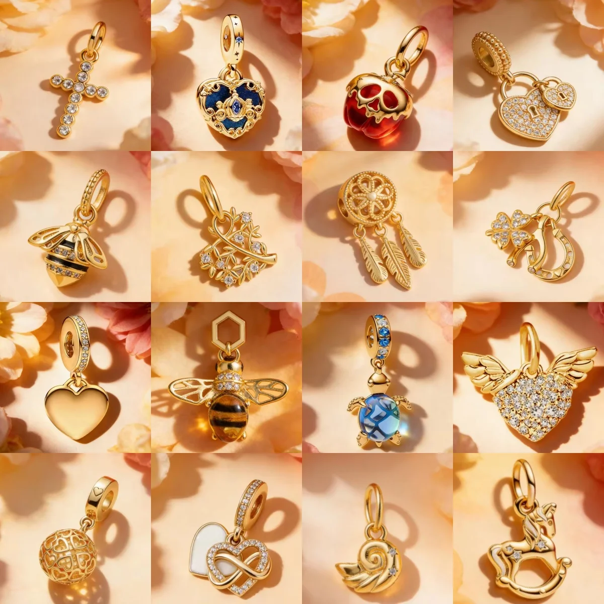 

Hot Selling DIY Jewelry Gifts With Sparkling Golden Heart Wings, Bee Safety Chain Charm Beads Suitable For Original Bracelets