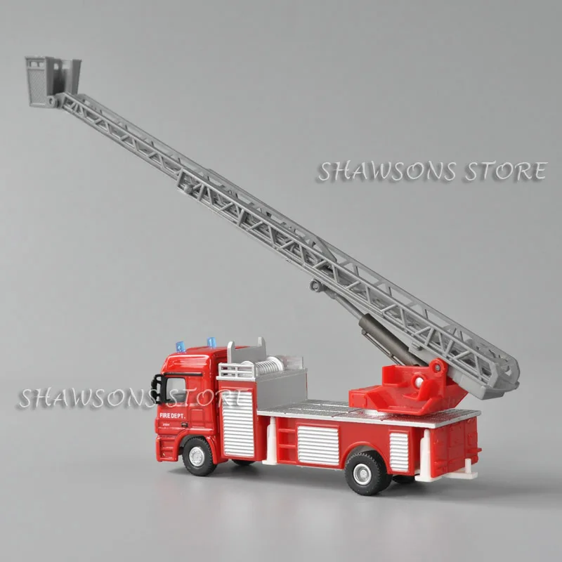 Joy City 1:72 Scale Diecast Vehicle Model Toy Actros Fire Fighting Truntable Ladder Truck Miniature Replica