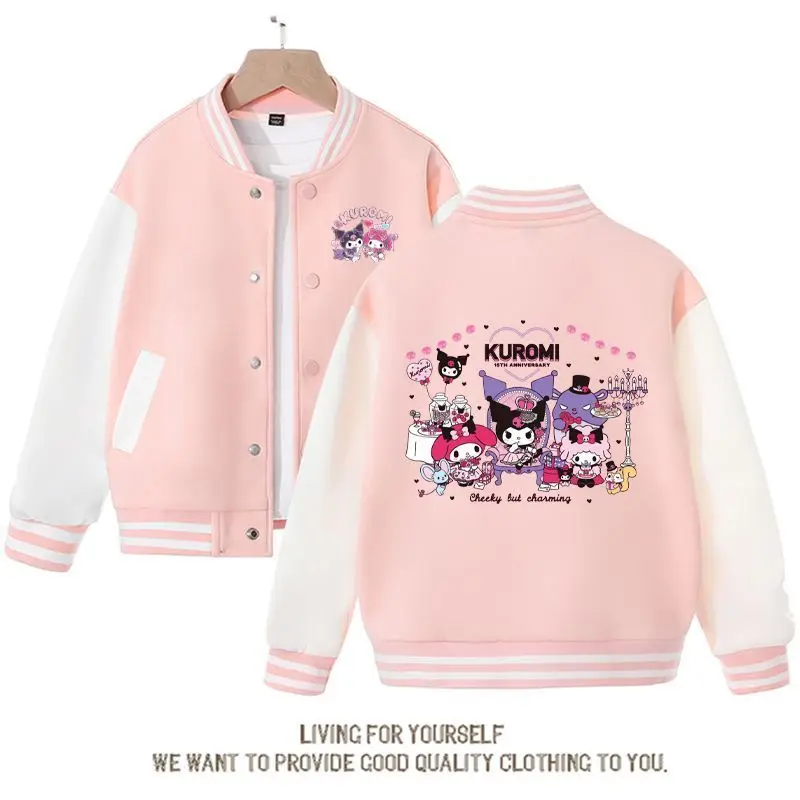 Sanrios Kawaii Anime My Melody Kuromi Cute Cartoon Baseball Uniform Spring Autumn Children Tops Casual Coat Jacket Birthday Gift