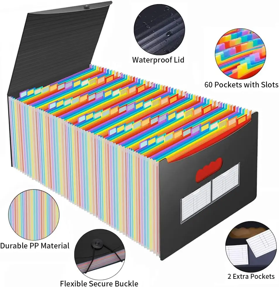 Classeur Accordian Extensible de 60 et 26 Poches, Accessoire avec Attro, Nouveauté 2025