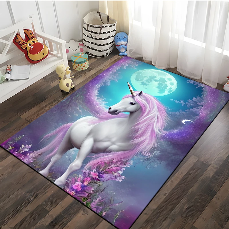 

3D Cartoon Pattern Unicorn Rug Large Game Carpet Area for Living Room Kid Bedroom Sofa Kitchen Decorate Child Non-slip Floor Mat