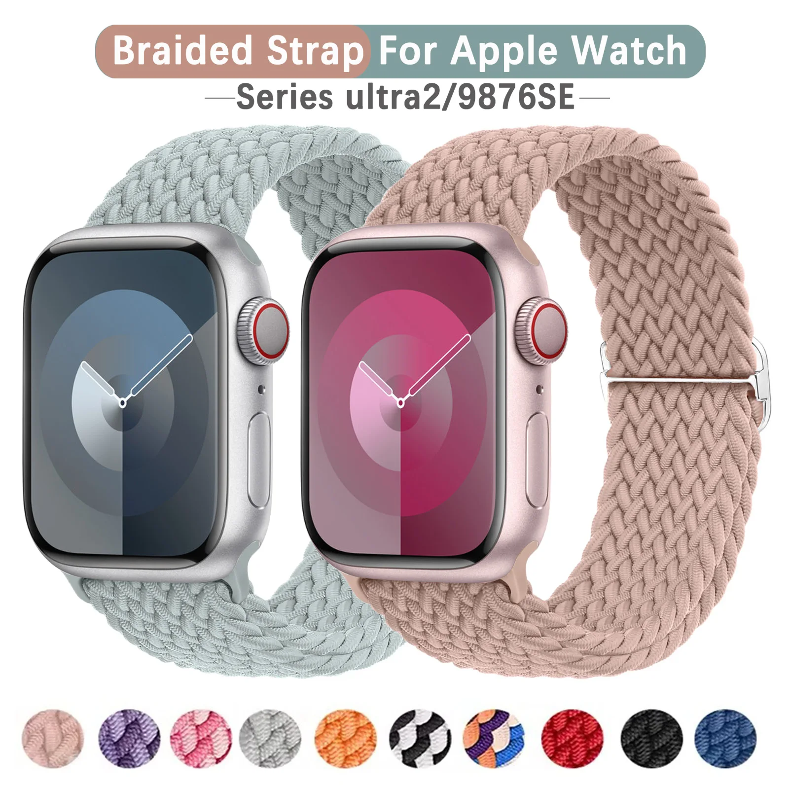 Braided Strap For Apple watch band 40mm 41mm 44mm 45mm 49mm 38mm Elastic Nylon bracelet iWatch series se 3 5 6 7 8 9 Ultra strap