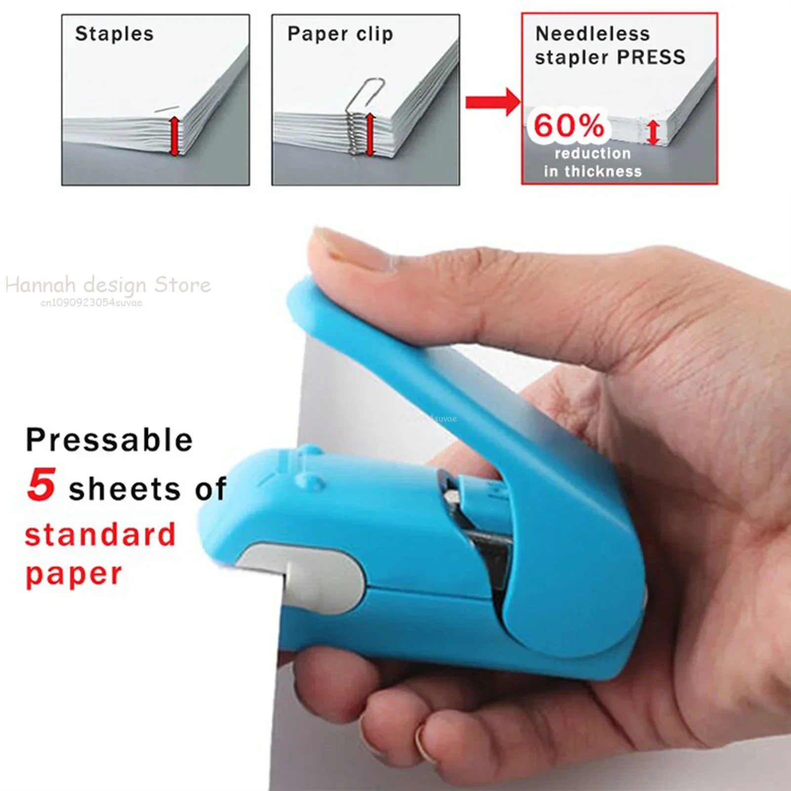 Staple Free Stapler Time Saving Effortless Needle Free Handhled Stapler Mini Portable Creative & Safe Student Office Stationery