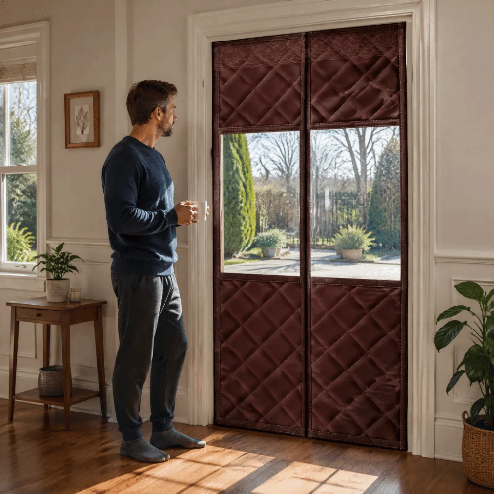 Self-Closing Magnetic Door Curtain Thickened Clear Window Cold Proof Door Screen Soundproofing No-Drill Winter Door Curtain