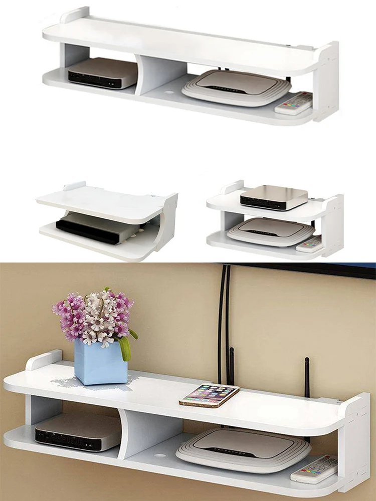 Floating Shelf For TV Components TV Box Shelf Thick DVD Player Wall Hanging Shelf Punching-Free Storage Rack Floating Shelf