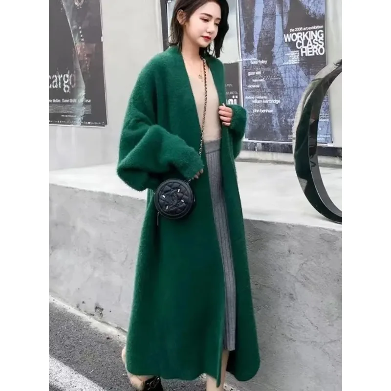 

Imitation Mink Long Cardigan Women Casual Loose Soft Sweater Gilet Elegant Fall Winter Fluffy Knitwear Jackets Warm Knit N150