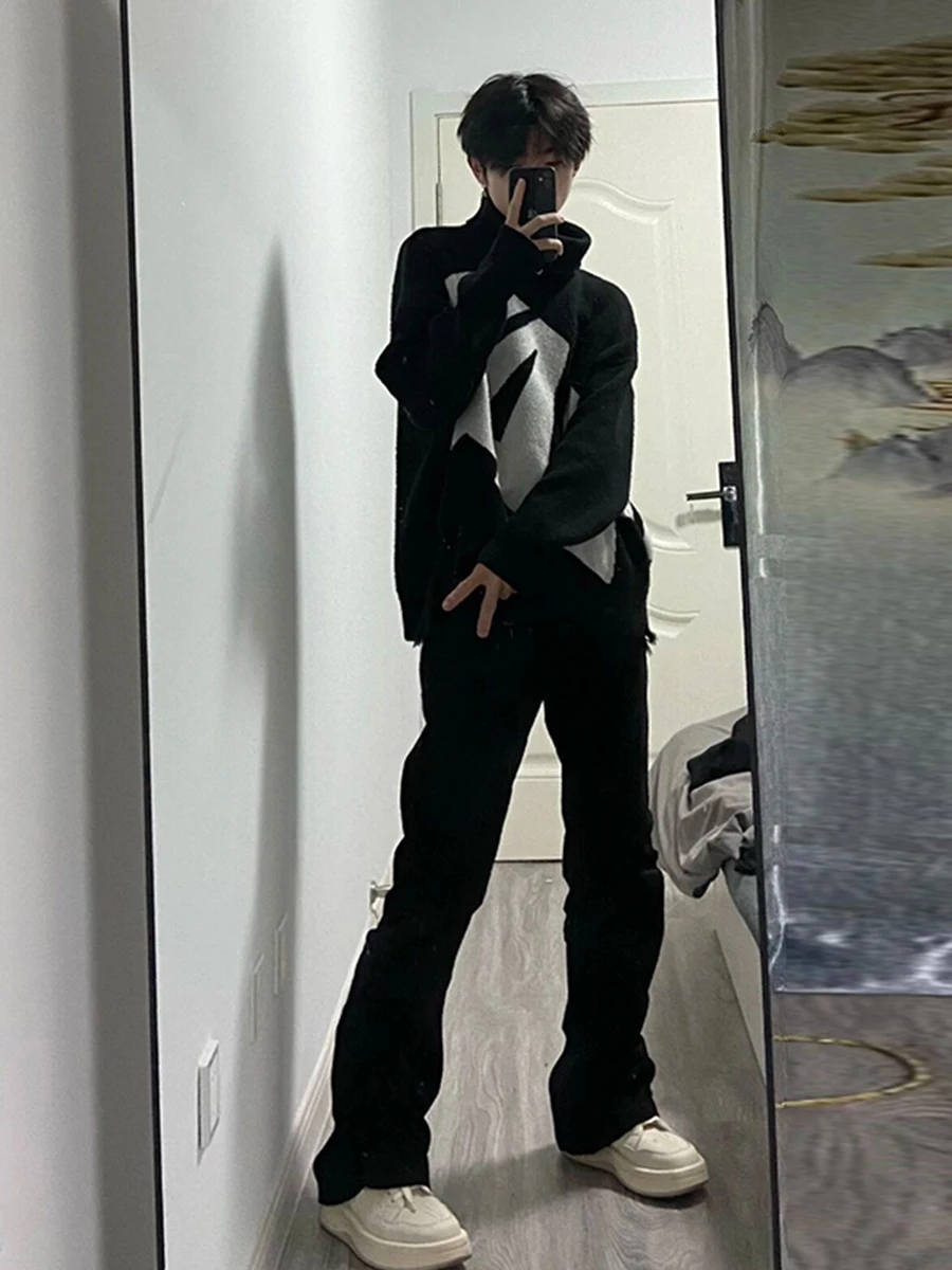 

Slim Fit Stretchy Micro Flare Denim Jeans for Men American INS High Street Straight Leg Trendy Brand Cool Pile Sensation Pants