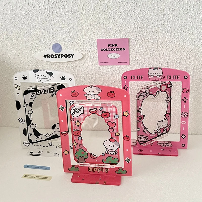 Rotatable Acrylic Photo Protection Card Sleeve Photocard Frame Card Display Stand Photo Holder 3inch Sweet Cute Desktop Decor