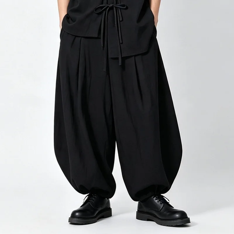 Men'S Casual Pants, Dark Style, Unisex, Loose-Fitting Wide-Leg Trousers, Cropped Length, Lantern Pants, A140