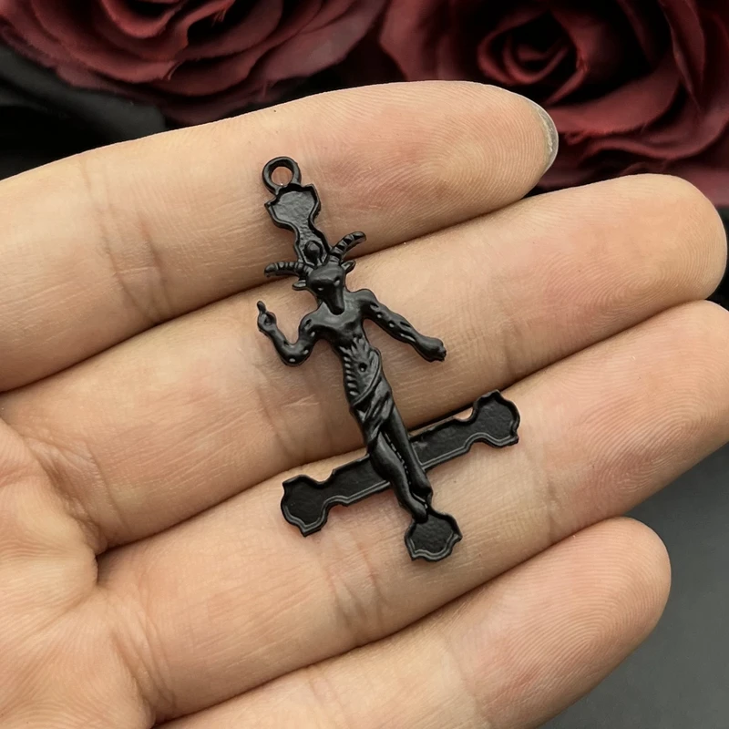 5pcs Baphomet Goat Inverted Cross Pendants, Satan Charm, Satanic, Lucifer, Halloween Devil ,DIY Handcrafted Jewelry Accessories