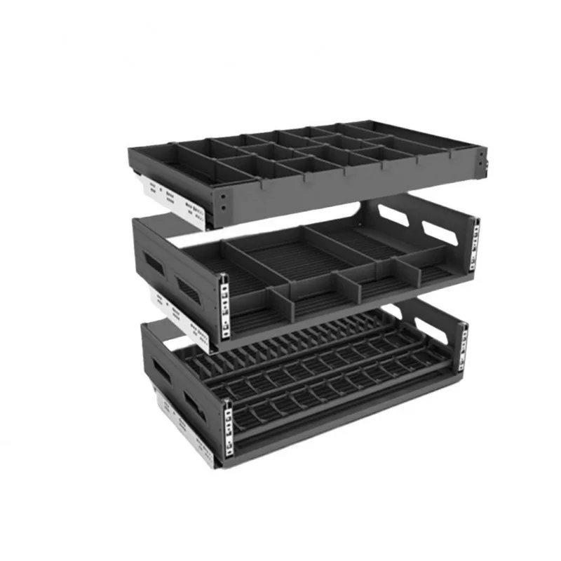 Pull Basket Kitchen Cabinet Double Drawer Type Dish Basket Dish Cupboard Storage Inner Shelf