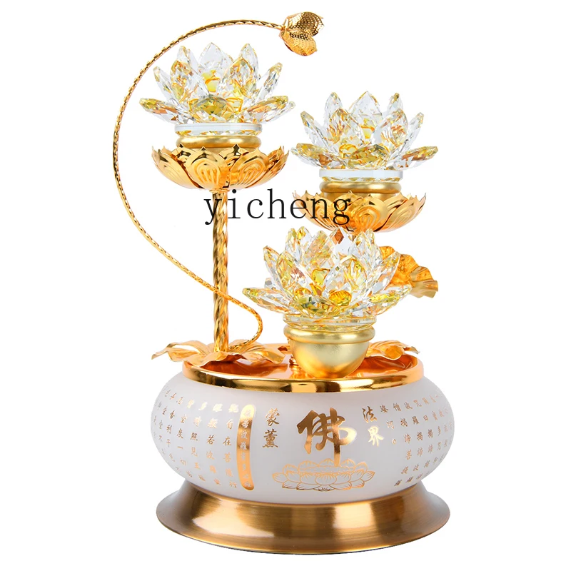 ZK Lotus Lamp Crystal Colorful Led Buddha Worshiping Lamp for Guanyin Home Worship a Pair of Plug-in