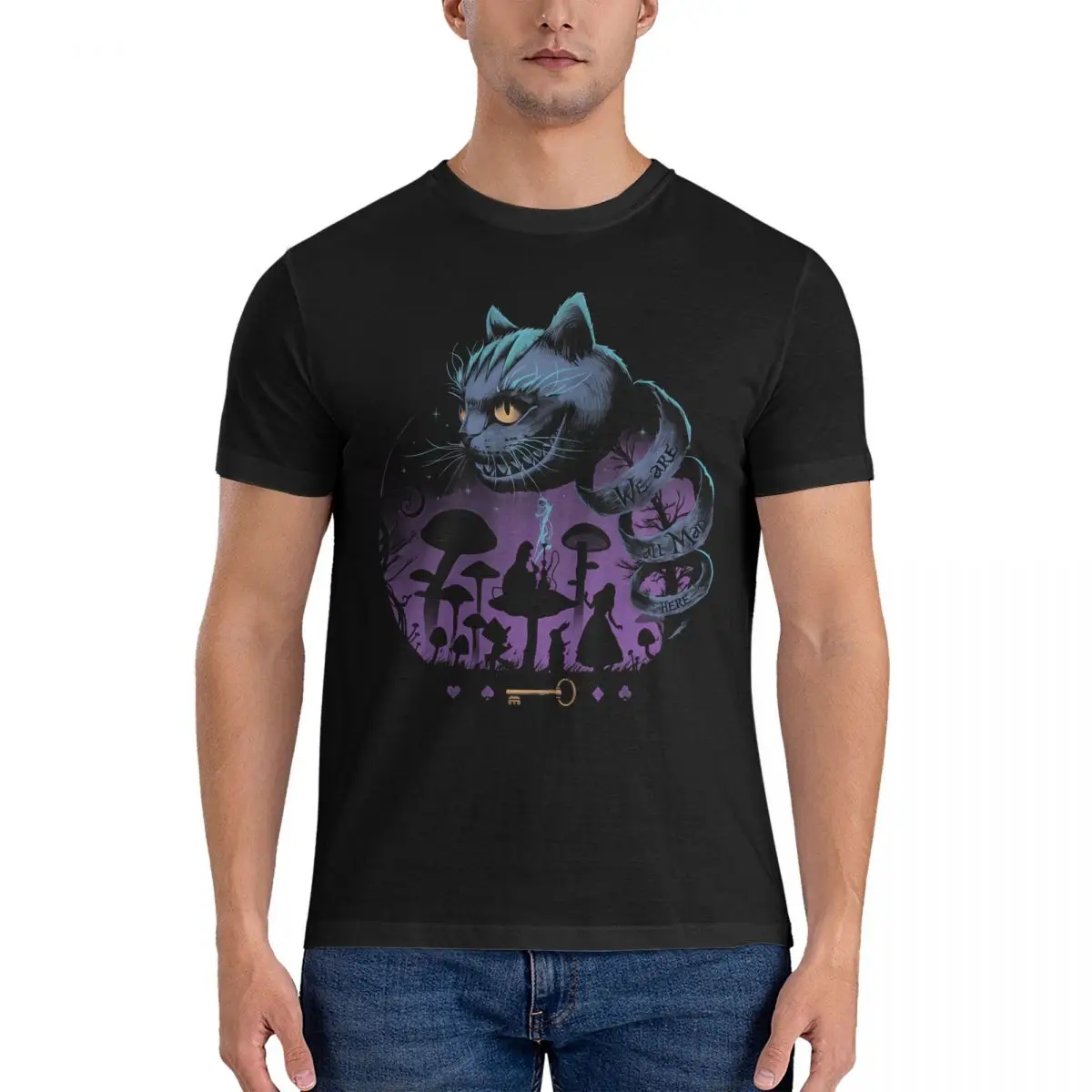 

The Cheshire Cat Madness T Shirt Disney Alice in Wonderland Film 100% Cotton Clothing Funny Short Sleeve Round Neck Tees