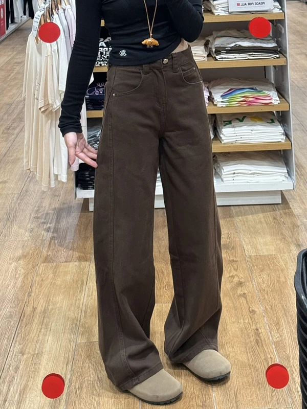 

Новые женские джинсы-клеш коричневого цвета с высокой талией и прямым кроем, модель Fall 2025, из мягкой ткани, не мнущиеся...