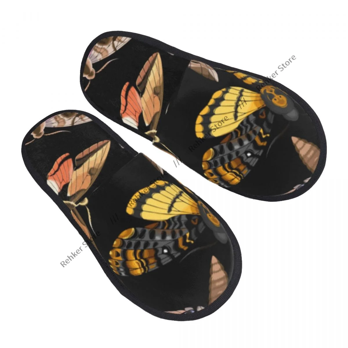 Flying Moths Indoor Slippers Furry Slipper Winter Home Shoes House Flat Closed Toe Slides Flip Flops