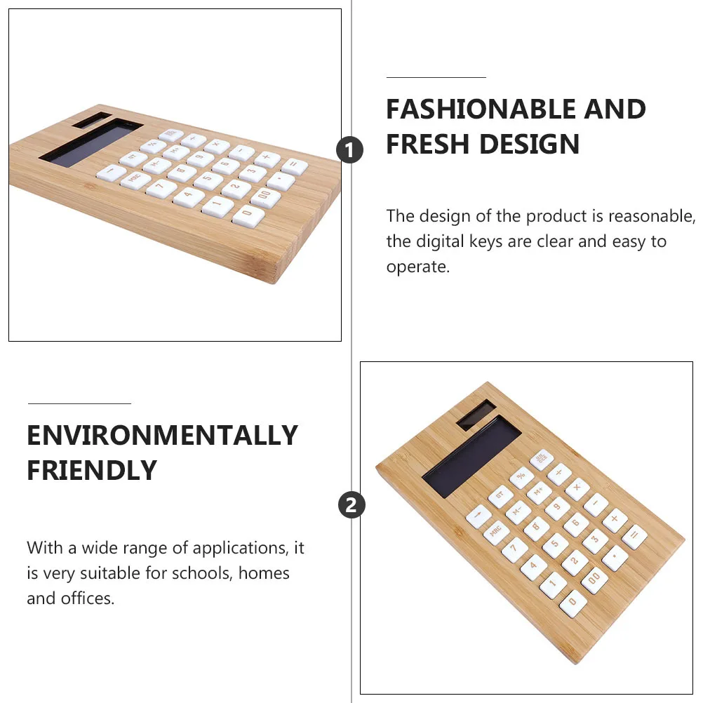 

1Pcs Solar Calculator Bamboo Professional Electronic Calculator for Office Home School Portable Stationery Calculation Aids