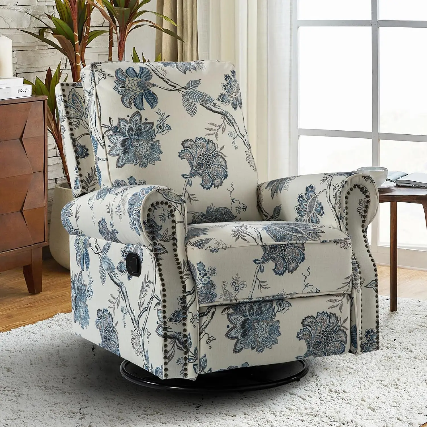 Patterned Fabric Swivel Rocker Recliner Glider, Living Room, Customized