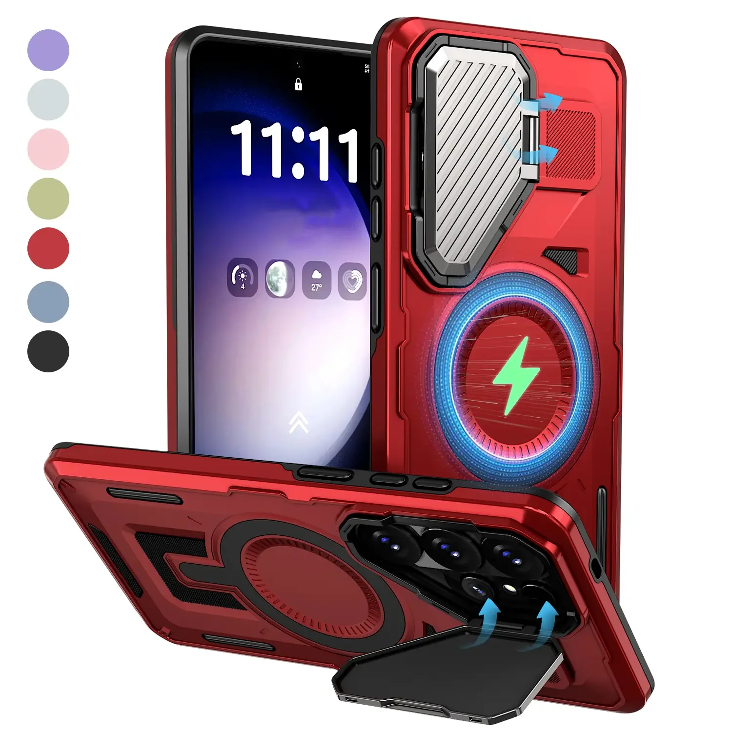 For Samsung Galaxy S26Ultra S25+ S24FE Case with Camera Stand Cover [Compatible with MagSafe] Full Body Military Shockproof Protection Heavy Duty Rugged Magnetic Phone Case