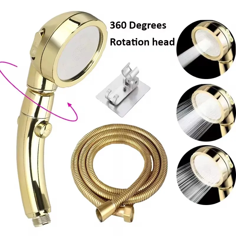 

Набор насадок для душа высокого давления со шлангом и держателем золотого цвета, 3 режима, большой расход, ручной смеситель для душа с дождевой водой, аксессуары для ванной комнаты