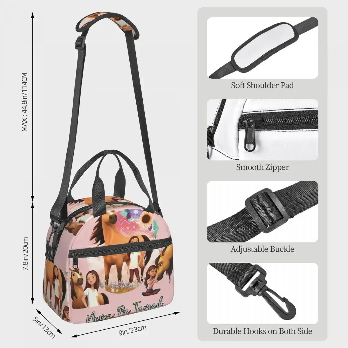Never Be Tamed Spirit Riding Free Insulated Lunch Bag for Kids School Cooler Thermal Box Tote Portable Lunch Boxes