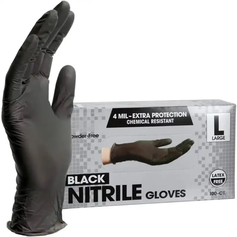 Professional Collection Disposable Nitrile Gloves,  Powder-Free, Latex-Free, Non-Sterile, Food Safe, 4 Mil, Black, 100-Count