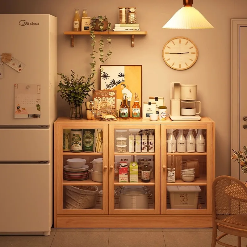 

Solid wood dining side cabinet, tea cabinet, household living room, sofa side cabinet, low cabinet with door storage display