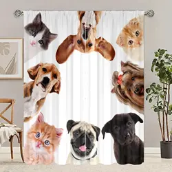 2 pieces - Cat and dog - printed curtain - polyester material - for bedroom living room study anti-privacy curtain