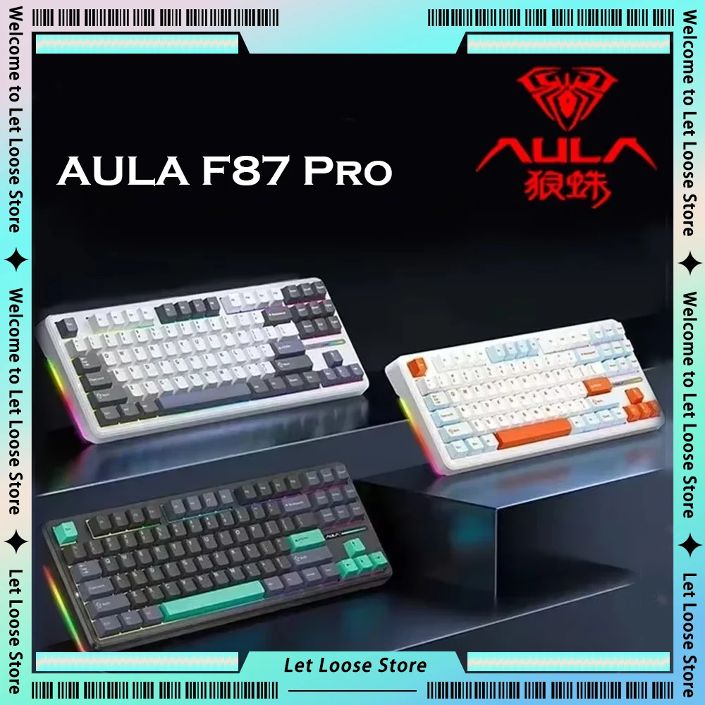 AULA F87 Pro Mekanik Klavye Bluetooth 2.4G Kablosuz Kablolu Üç Modlu RGB Yan Işık E-spor Gamer için Çalışırken Değiştirilebilir 87 Tuş