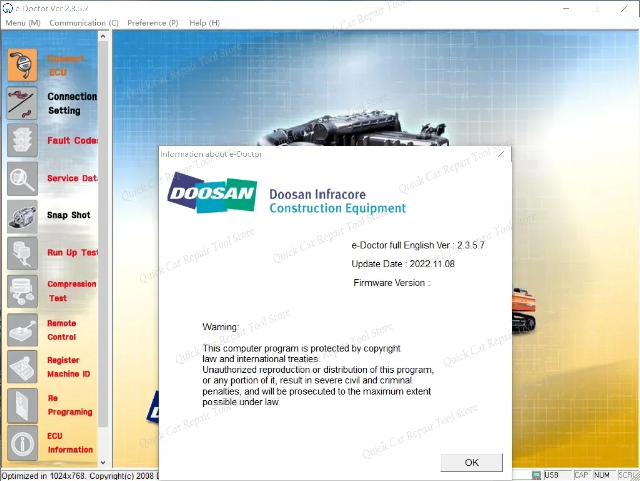 AutoCD Doosan E-Doctor Engine Diagnostic 2.3.5.8 (EDIA) Construct and Industry 2023+keygen