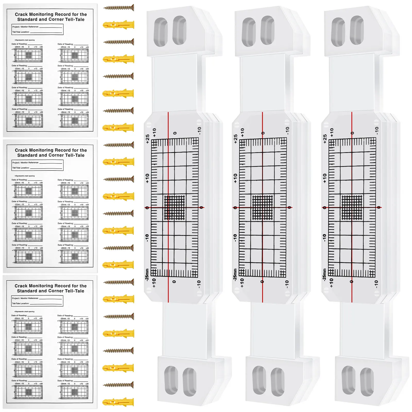 3Pcs Crack Monitoring Record Acrylic Crack Monitor Gauge Waterproof Crack Measure and Record Device Wall Crack Measuring Ruler