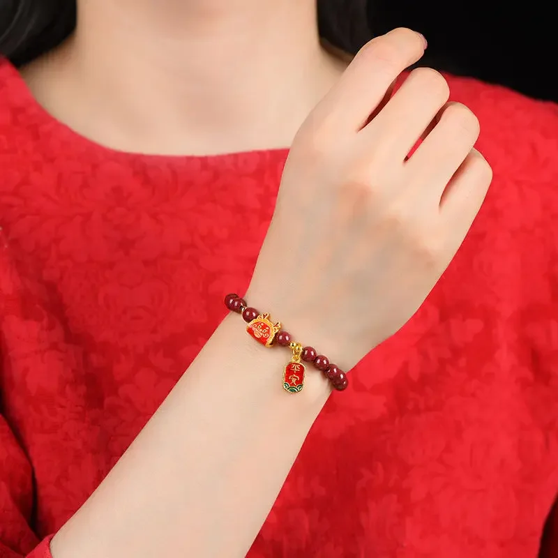 

Dragon Year Cinnabar Birth Year Bracelet Female 2024 Zodiac Dumpling LongLong Purple Gold Sand Good Lucky Bead Hand String Gift