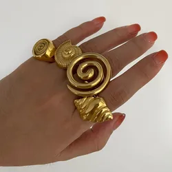 New ins Stainless Steel Hollow Conch Spiral Ring For Women Vintage Gold Non Fading Conch Rings Fashion Jewelry Gift