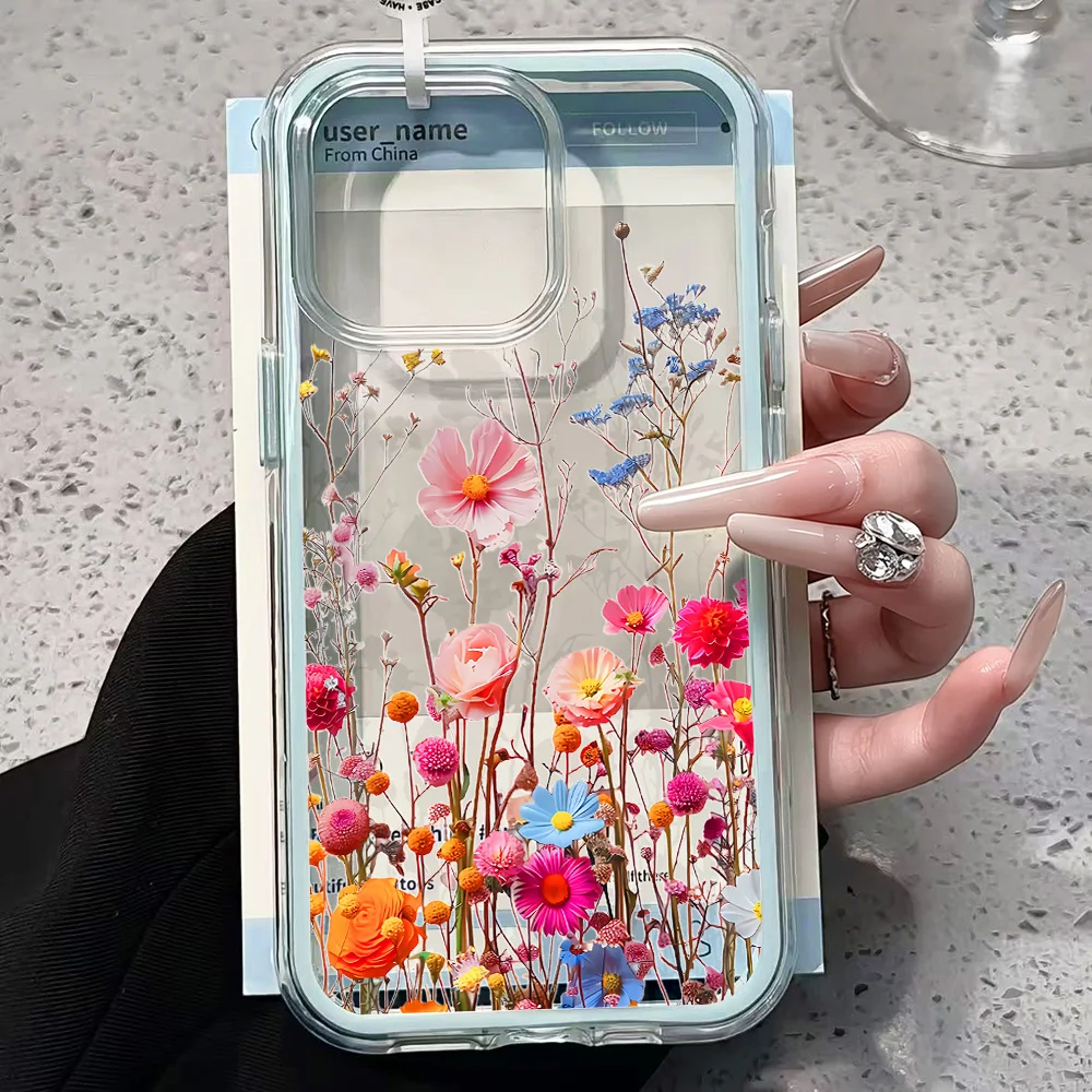 Wildblumen Transparente Handyhülle für iPhone 17 13 16 15 11 12 14 Pro Max 17 Air XR X Hülle Silikon 2 IN 1 Stoßfeste Weiche TPU-Abdeckung – Detail 3