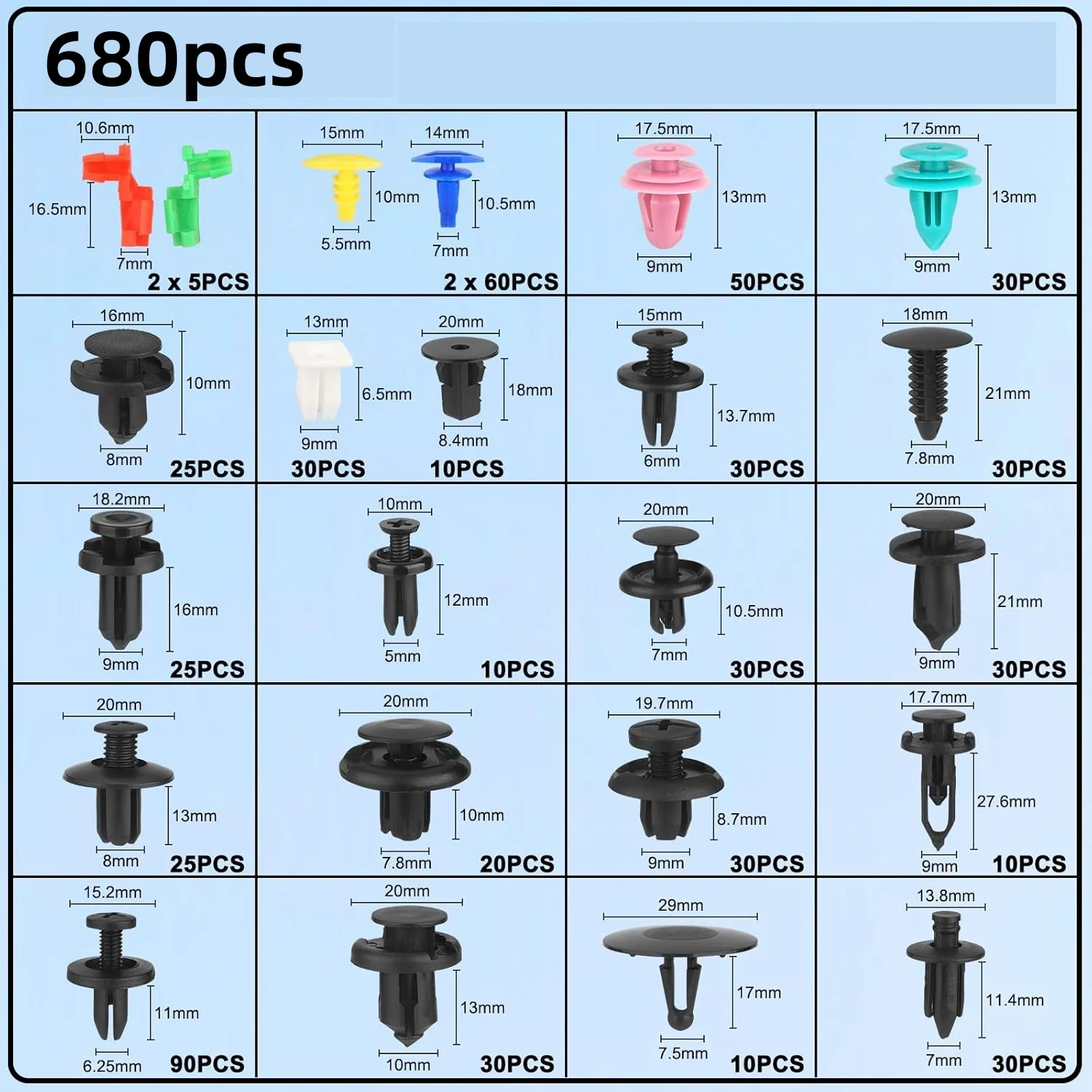 

680Pcs Car Push Retainer Clips Auto Fasteners Assortment Metal Fastener Rivet Clip Removal Tool Car Trim Removal Tools