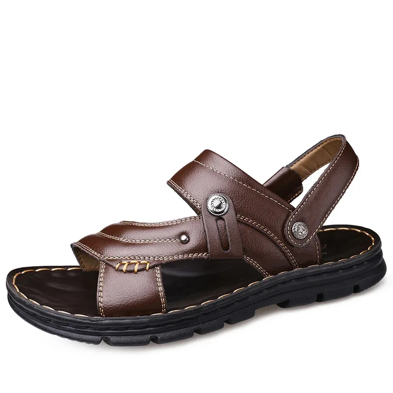 Mens Summer Genuine Leather Sandals Thick Bottom Non-slip Mens Slippers High Quality Men\'s Sandals Zapatos Hombre Luxury Sandals