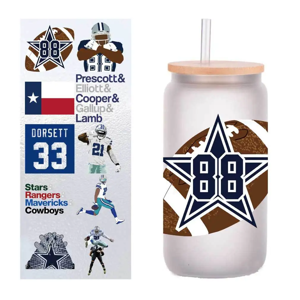 

10 шт./упак. dallas Cowboys Team УФ-переводная наклейка Crystal label DIY стеклянная наклейка по индивидуальному заказу четыре дюйма.