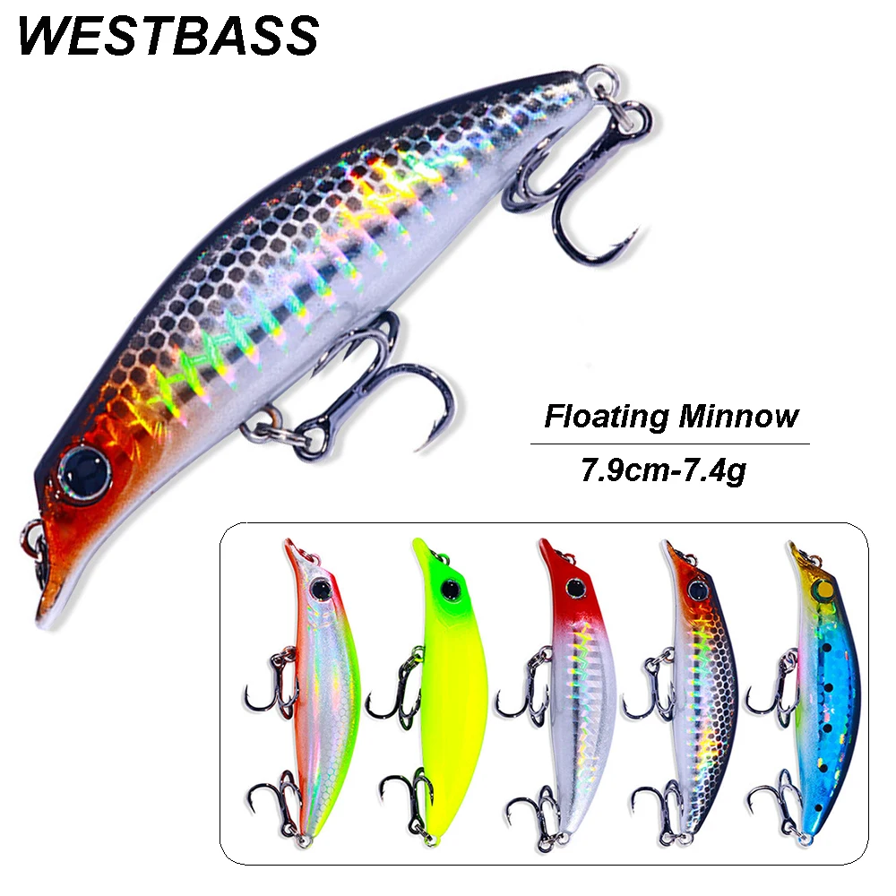 WESTBASS 1PC Floating Minnow Bait 79mm-7.4g Rattle Fishing Lure Lipless Stick Swimbait Hard Wobbler leurre duro cebo Hart köder