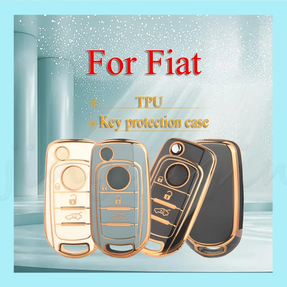 

Jingyuqin для ключа Fiat B-3, глянцевая поверхность, золотой обод, черный, белый, серый, безопасный и прочный защитный чехол из ТПУ для автомобильного дистанционного ключа