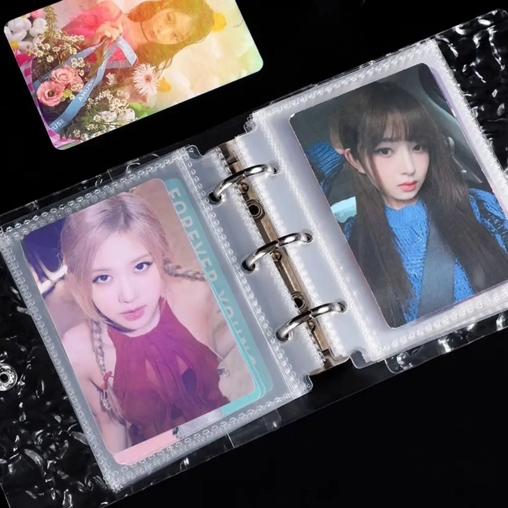 Álbum de fotos de mesa transparente com ondulação de água, álbum de fotos de ídolo de folhas soltas, 3 furos, 3 polegadas